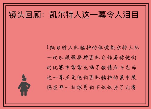 镜头回顾：凯尔特人这一幕令人泪目
